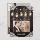 Foto Lace Wood Mason Jar Save the Date Postkarten (Vorne/Hinten)