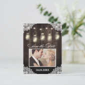Foto Lace Wood Mason Jar Save the Date Postkarten (Stehend Vorderseite)