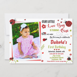 Foto Ladybug Einladung zum 1. Geburtstag Girl Lieb