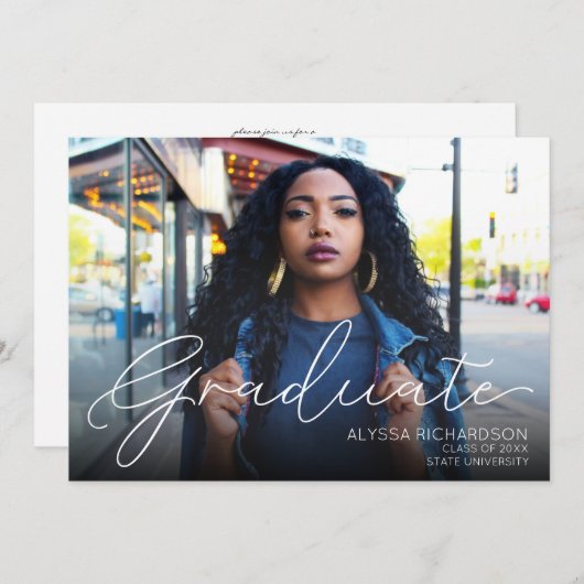 Foto Landschaft Typografie Abschluss White Ombre Einladung (Vorne/Hinten)