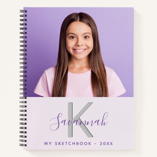 Foto-Lavendel-Monogramm im Sketchbook Notizblock (Vorderseite)