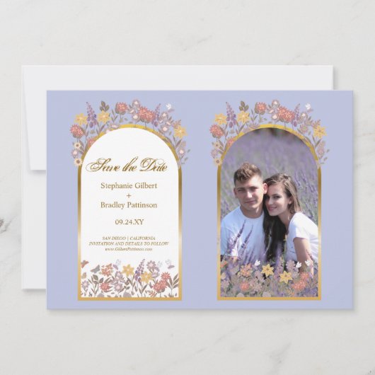 Foto Lavender Gold Elegante Hochzeit Save the Date Einladung (Vorderseite)
