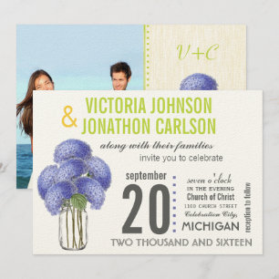 Foto Lavender Limon Hydrangea Mason Jar Wedding Einladung