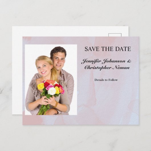 Foto Lavender Mist Marble Save the Date Postkarte (Vorne/Hinten)