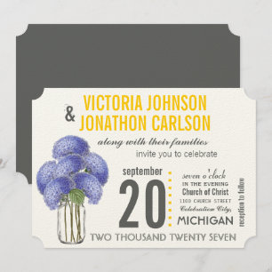 Foto Lavender Yellow Hydrangea Mason Jar Wedding Einladung