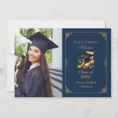 Foto Law School Abschluss Moderne Navy Blue Gold Ankündigung (Vorderseite)