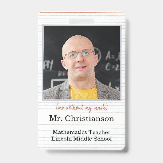 Foto Lehrer ID Abzeichen Schule, ich ohne Maske Ausweis (Front)