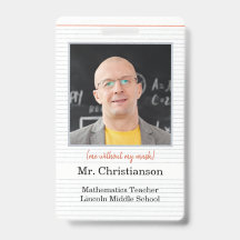 Foto Lehrer ID Abzeichen Schule, ich ohne Maske