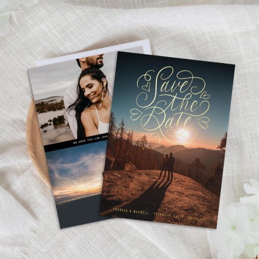 Foto "Lektüre" Save the Date Gold Folieneinladung