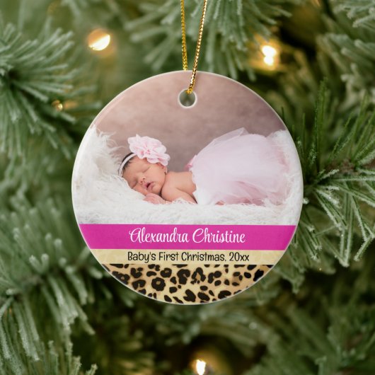 Foto Leopard Doppelseitiges 2 Bild Baby First Keramik Ornament (Baum)