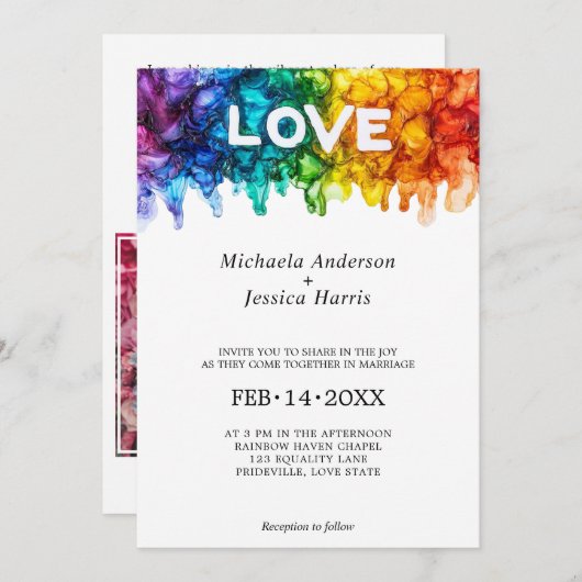 🌈 Foto LGBTQ gestrichen mit Liebe Hochzeit Einladung (Vorne/Hinten)
