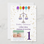 Foto & Libra Geburtstag mit Gold & Balloons Einladung (Vorderseite)