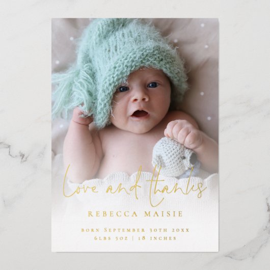 Foto Liebe dank Birth Ankündigung Luxus (Vorderseite)