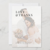 Foto Liebe und dank moderner Typografie Hochzeit Dankeskarte (Vorderseite)