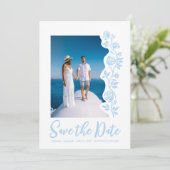 Foto Light Blue Hand Drawing Rose QR Code Website Save The Date (Stehend Vorderseite)