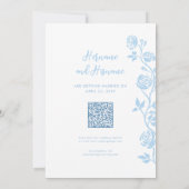 Foto Light Blue Hand Drawing Rose QR Code Website Save The Date (Rückseite)