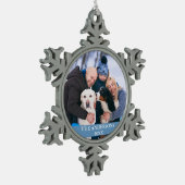 Foto Light Blue Schneeflocken Zinn-Ornament (Links)