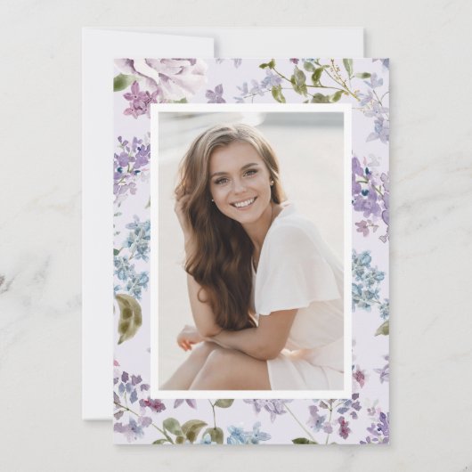 Foto lila Abschluss Dankeskarte (Rückseite)