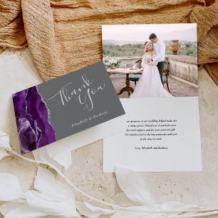 Foto Lila Achat Silbergrau Hochzeit Danke Karte