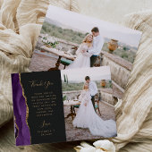 Foto Lila Agate Gold Script Hochzeit Dankeskarte