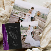 Foto Lila Agate Silver Dark Script Hochzeit Dankeskarte