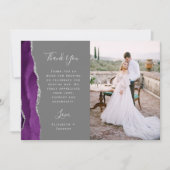 Foto Lila Agate Silver Gray Script Wedding Dankeskarte (Vorderseite)