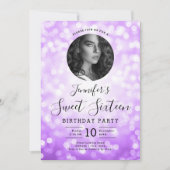 FOTO Lila Bokeh Lights Sweet 16 Party Einladung (Vorderseite)