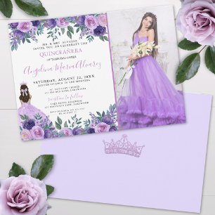 Foto Lila Florale Quinceanera Einladung