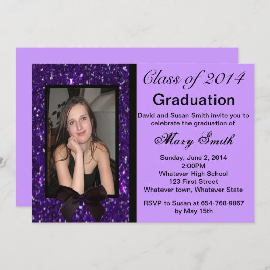 Foto Lila Glitzer Abschluss Einladung (Vorne/Hinten)