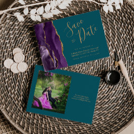 Foto Lila Gold Agate Aquamarin Hochzeit Speichern  Save The Date