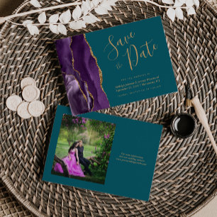 Foto Lila Gold Agate Aquamarin Hochzeit Speichern Save The Date