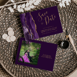 Foto Lila Gold Agate Plum Hochzeit Speichern Sie d Save The Date