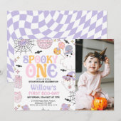 Foto Lila Halloween Spooky 1. Geburtstag Einladung (Vorne/Hinten)