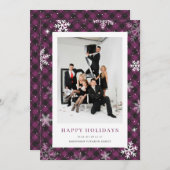 Foto Lila Kariertes Schneeflockengeschäft Feiertagskarte (Vorne/Hinten)