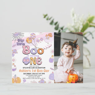 Foto Lila Little Boo Halloween 1. Geburtstag Einladung