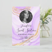 FOTO Lila Marble Glitzer Sweet 16 Party Einladung (Stehend Vorderseite)