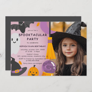 Foto Lila Orange Niedlich Halloween Kindergeburtst Einladung