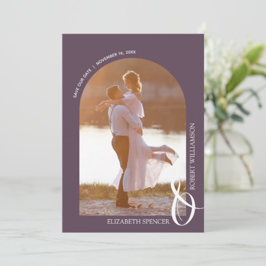 Foto Lila QR Code Hochzeit Save The Date (Stehend Vorderseite)