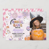 Foto Lila Retro Ghoul Gang Halloween Geburtstag Einladung (Vorne/Hinten)