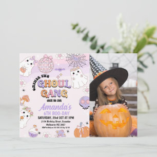 Foto Lila Retro Ghoul Gang Halloween Geburtstag Einladung
