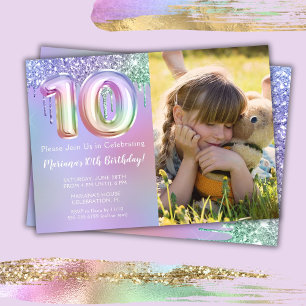 Foto Lila Rosa Glitter 10. Geburtstagsfeier Einladung