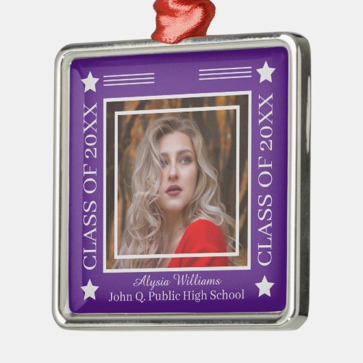 Foto Lila | Silver Class of 2023 Abschluss Ornament Aus Metall (Links)