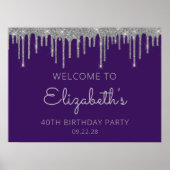 Foto Lila Silver Glitzer 40. Geburtstag Willkommen Poster (Vorne)