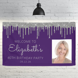 Foto Lila Silver Glitzer Tropfen 40. Geburtstag Banner