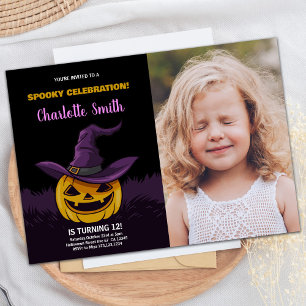 Foto Lila Spooky Black Halloween Geburtstag Einladung