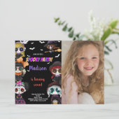 Foto Lila Spooky Black Halloween Geburtstag Einladung (Stehend Vorderseite)