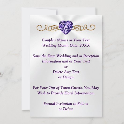 FOTO, Lila und Gold-Hochzeit Speichern Sie die Dat Einladung (Rückseite)