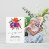 Foto lila und orangefarbener Abschluss Ankündigung (Stehend Vorderseite)