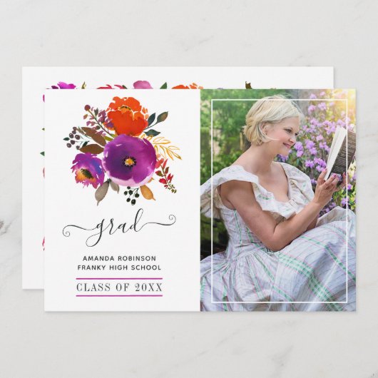 Foto lila und orangefarbener Abschluss Ankündigung (Vorne/Hinten)