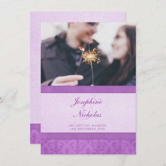 Foto Lilie Stil lila Hochzeitseinladung Einladung (Vorne/Hinten)